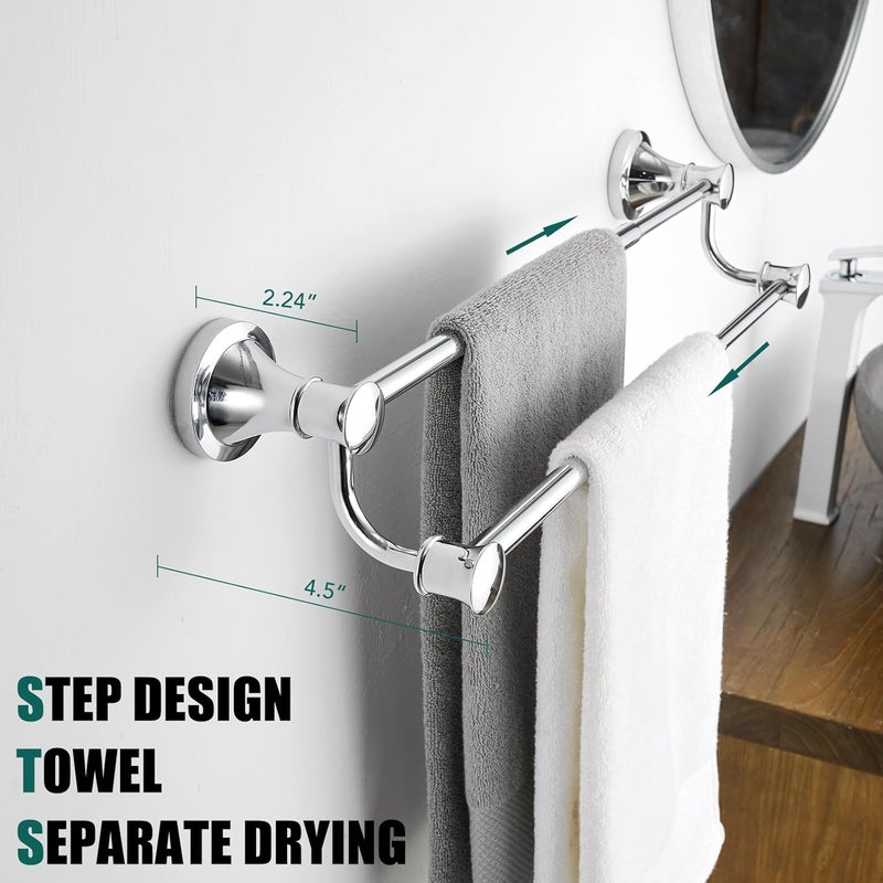 Hoimpro Adjustable Retractable 15-27 Inches Stainless Steel Bathroom Towel Bar, Bathroom Accessories Bath Hotel Double Towel Bar Rod Hanger Wall Mounted Towel Holder Towel Rack, Polished Chrome - Image 5
